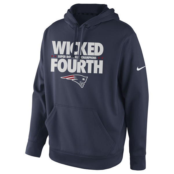 Men New England Patriots Nike Super Bowl XLIX Champions Celebration Multi Champs Slogan Pullover Hoodie Navy Blue->new england patriots->NFL Jersey